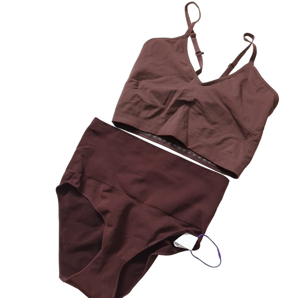 Yitty Lizzo Womens 2-Pc Shapewear NWOT Chocolate Brown High Rise Longline Ba M/L